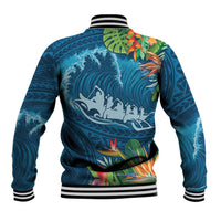 Outrigger Canoe Blue Baseball Jacket On The Waves LT7 - Polynesian Pride