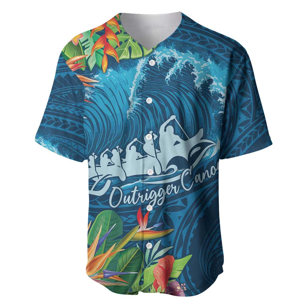 Outrigger Canoe Blue Baseball Jersey On The Waves LT7 Blue - Polynesian Pride