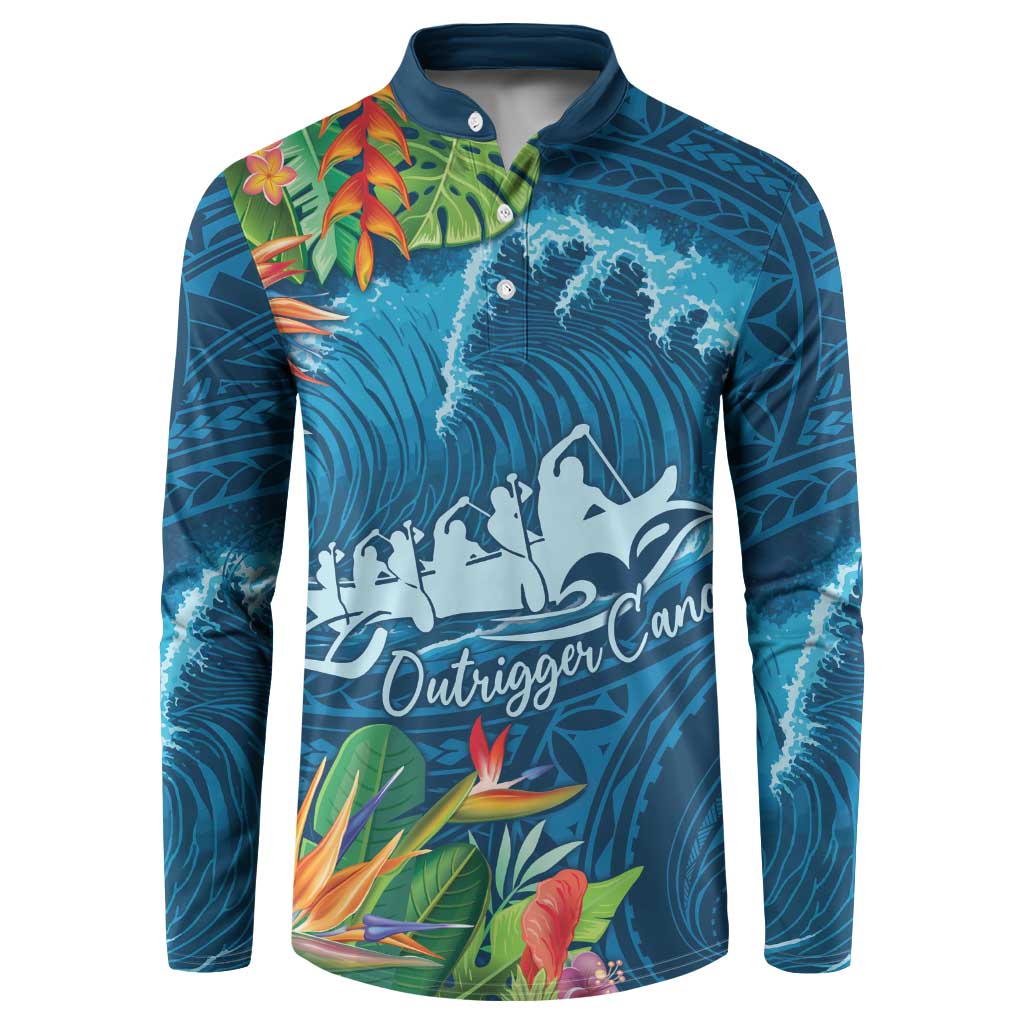 Outrigger Canoe Blue Button Sweatshirt On The Waves LT7 Blue - Polynesian Pride