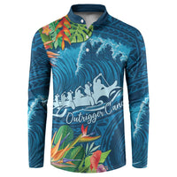 Outrigger Canoe Blue Button Sweatshirt On The Waves LT7 Blue - Polynesian Pride