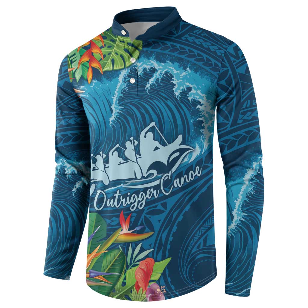 Outrigger Canoe Blue Button Sweatshirt On The Waves LT7 - Polynesian Pride