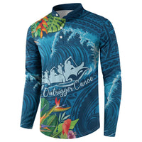 Outrigger Canoe Blue Button Sweatshirt On The Waves LT7 - Polynesian Pride