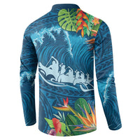 Outrigger Canoe Blue Button Sweatshirt On The Waves LT7 - Polynesian Pride