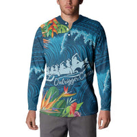 Outrigger Canoe Blue Button Sweatshirt On The Waves LT7 - Polynesian Pride