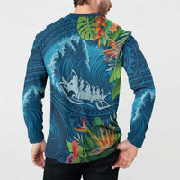 Outrigger Canoe Blue Button Sweatshirt On The Waves LT7 - Polynesian Pride