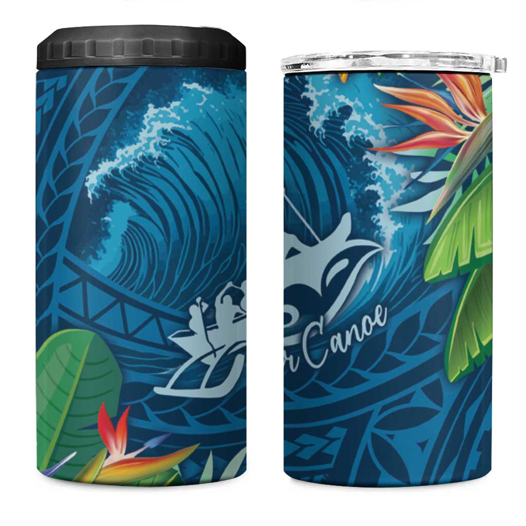 Outrigger Canoe Blue 4 in 1 Can Cooler Tumbler On The Waves