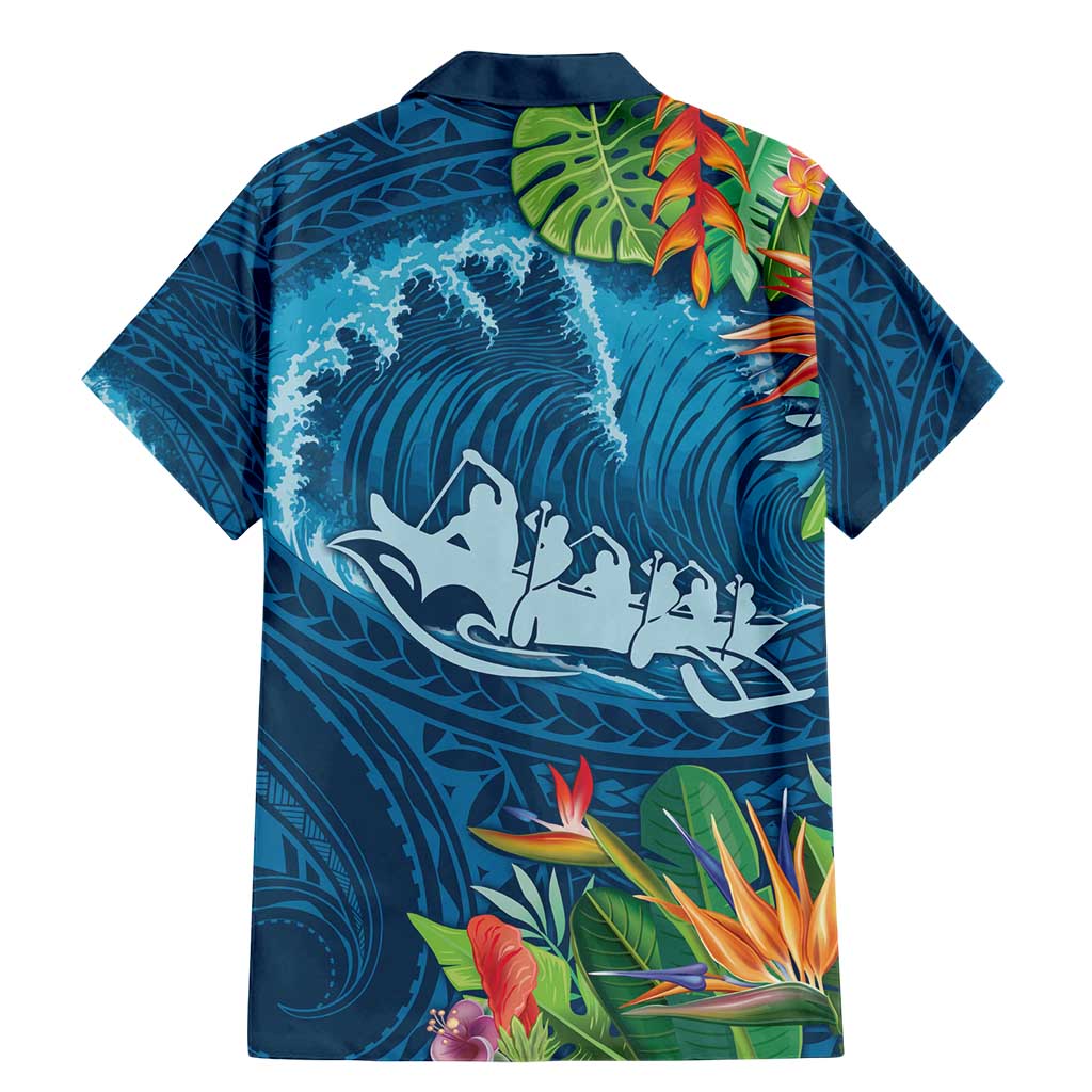 Outrigger Canoe Blue Family Matching Mermaid Dress and Hawaiian Shirt On The Waves LT7 - Polynesian Pride