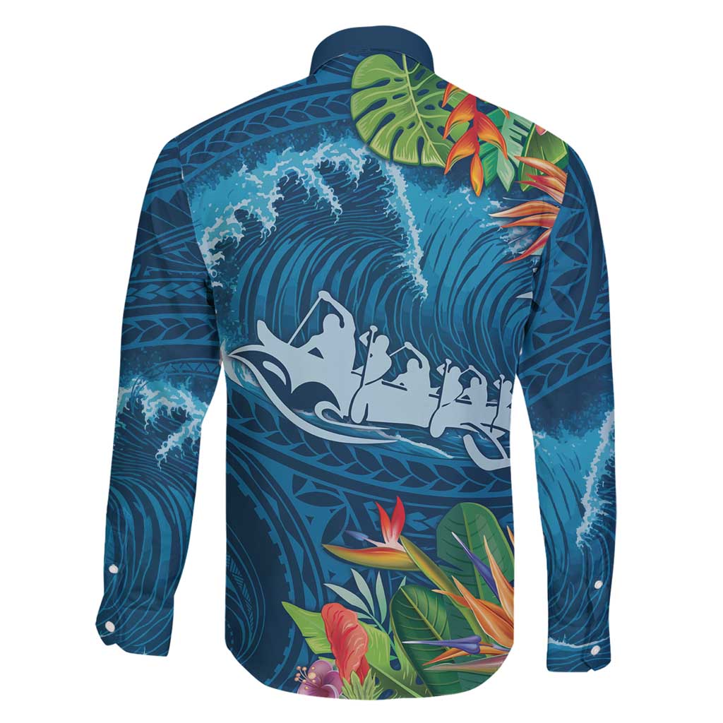 Outrigger Canoe Blue Family Matching Mermaid Dress and Hawaiian Shirt On The Waves LT7 - Polynesian Pride