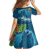 Outrigger Canoe Blue Family Matching Off Shoulder Maxi Dress and Hawaiian Shirt On The Waves LT7 - Polynesian Pride