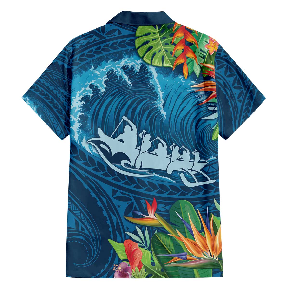 Outrigger Canoe Blue Family Matching Off Shoulder Short Dress and Hawaiian Shirt On The Waves LT7 - Polynesian Pride