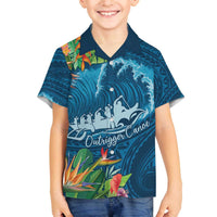 Outrigger Canoe Blue Family Matching Off Shoulder Short Dress and Hawaiian Shirt On The Waves LT7 Son's Shirt Blue - Polynesian Pride