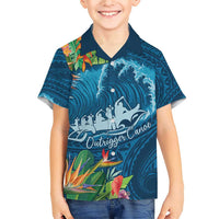 Outrigger Canoe Blue Family Matching Short Sleeve Bodycon Dress and Hawaiian Shirt On The Waves LT7 Son's Shirt Blue - Polynesian Pride