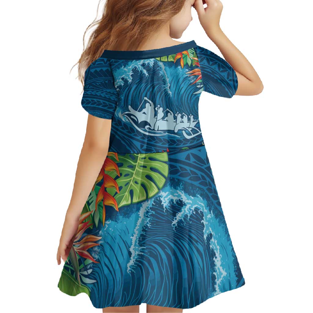 Outrigger Canoe Blue Family Matching Tank Maxi Dress and Hawaiian Shirt On The Waves LT7 - Polynesian Pride