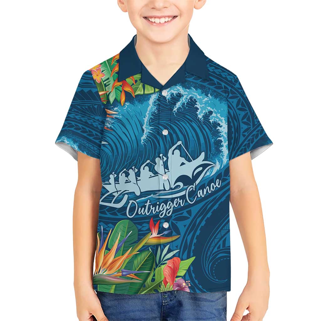 Outrigger Canoe Blue Kid Hawaiian Shirt On The Waves LT7 Kid Blue - Polynesian Pride