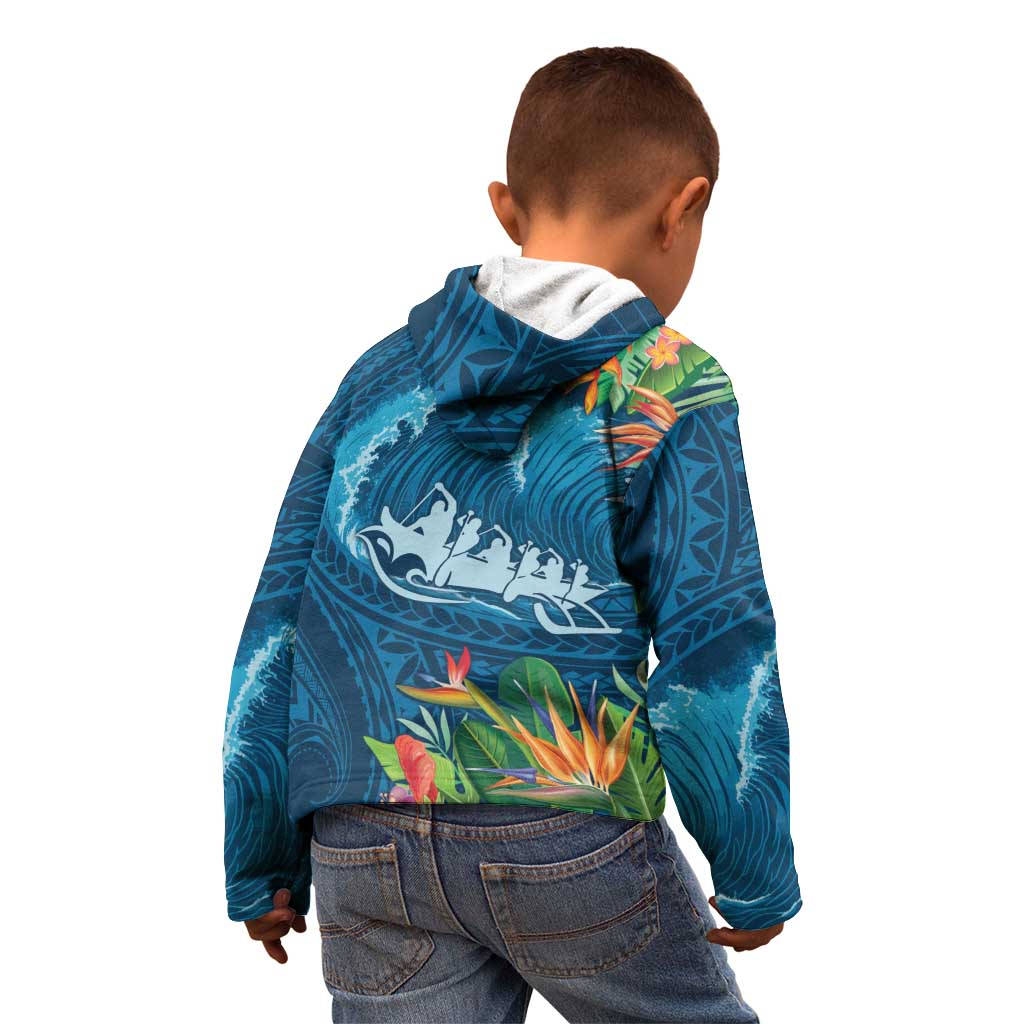 Outrigger Canoe Blue Kid Hoodie On The Waves