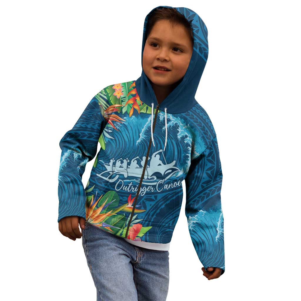Outrigger Canoe Blue Kid Hoodie On The Waves