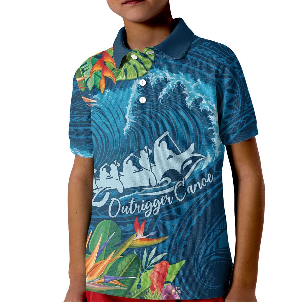 Outrigger Canoe Blue Kid Polo Shirt On The Waves LT7 Kid Blue - Polynesian Pride