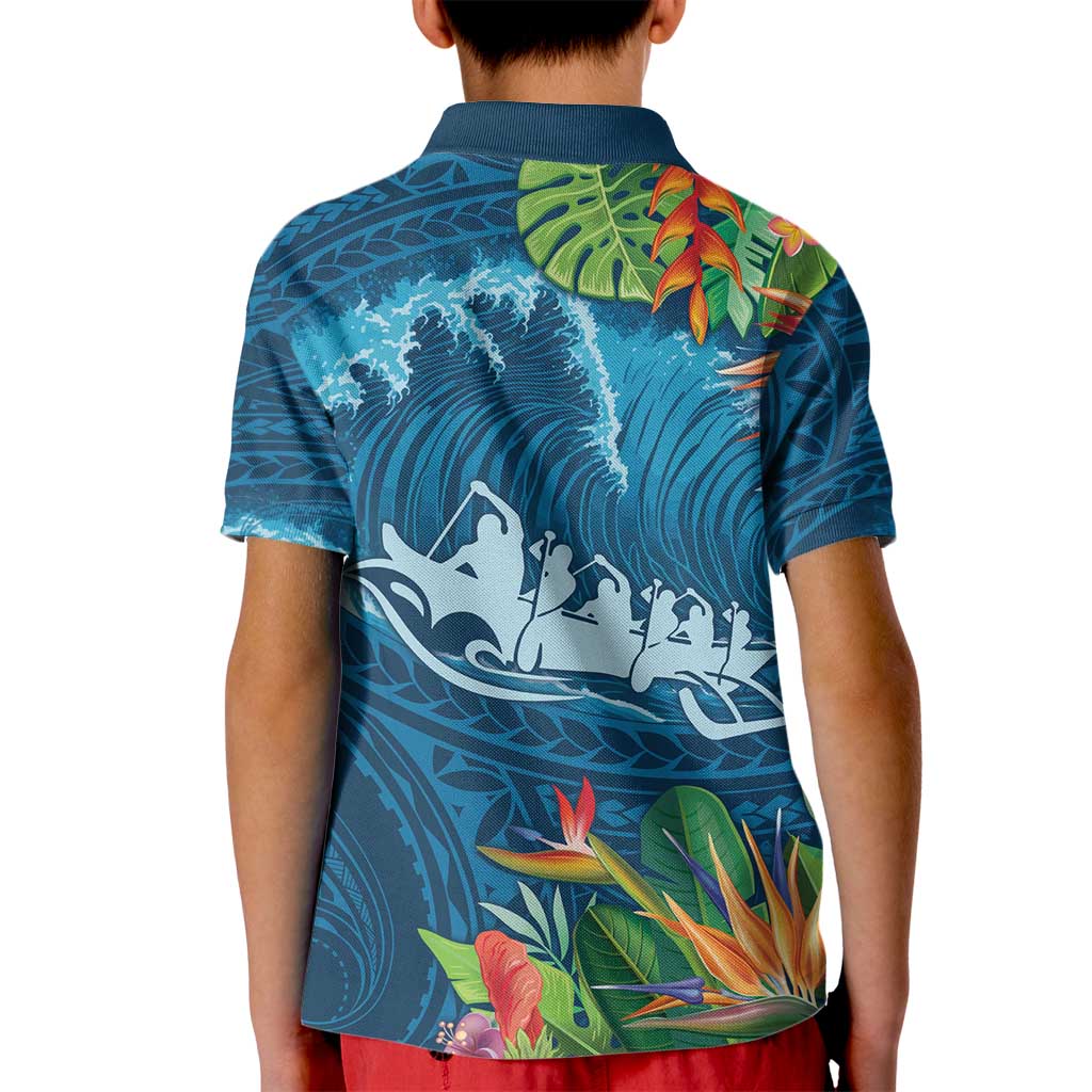Outrigger Canoe Blue Kid Polo Shirt On The Waves LT7 - Polynesian Pride