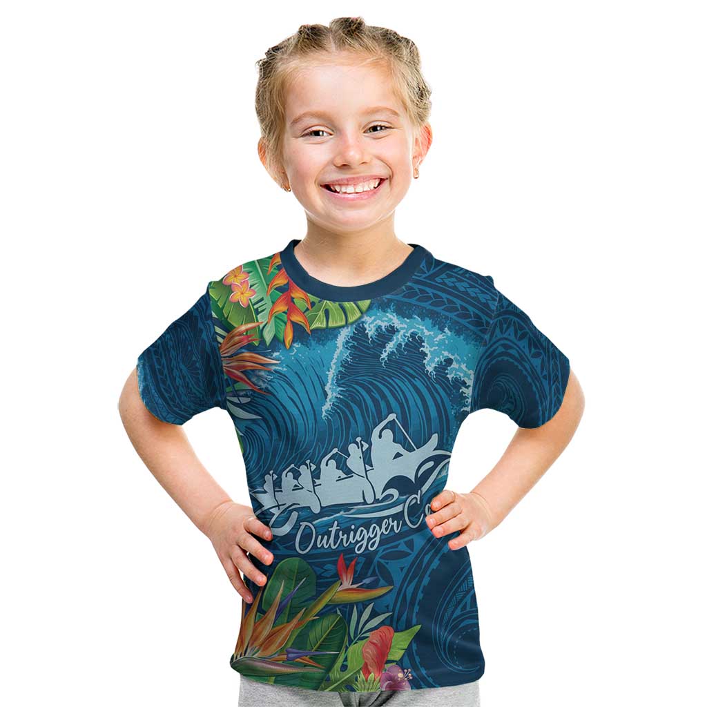 Outrigger Canoe Blue Kid T Shirt On The Waves LT7 Blue - Polynesian Pride