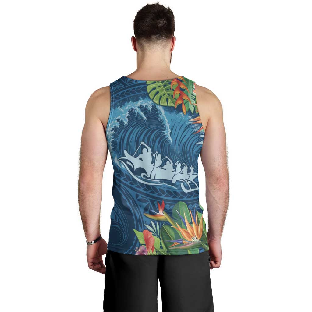 Outrigger Canoe Blue Men Tank Top On The Waves LT7 - Polynesian Pride