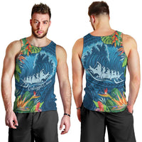 Outrigger Canoe Blue Men Tank Top On The Waves LT7 - Polynesian Pride
