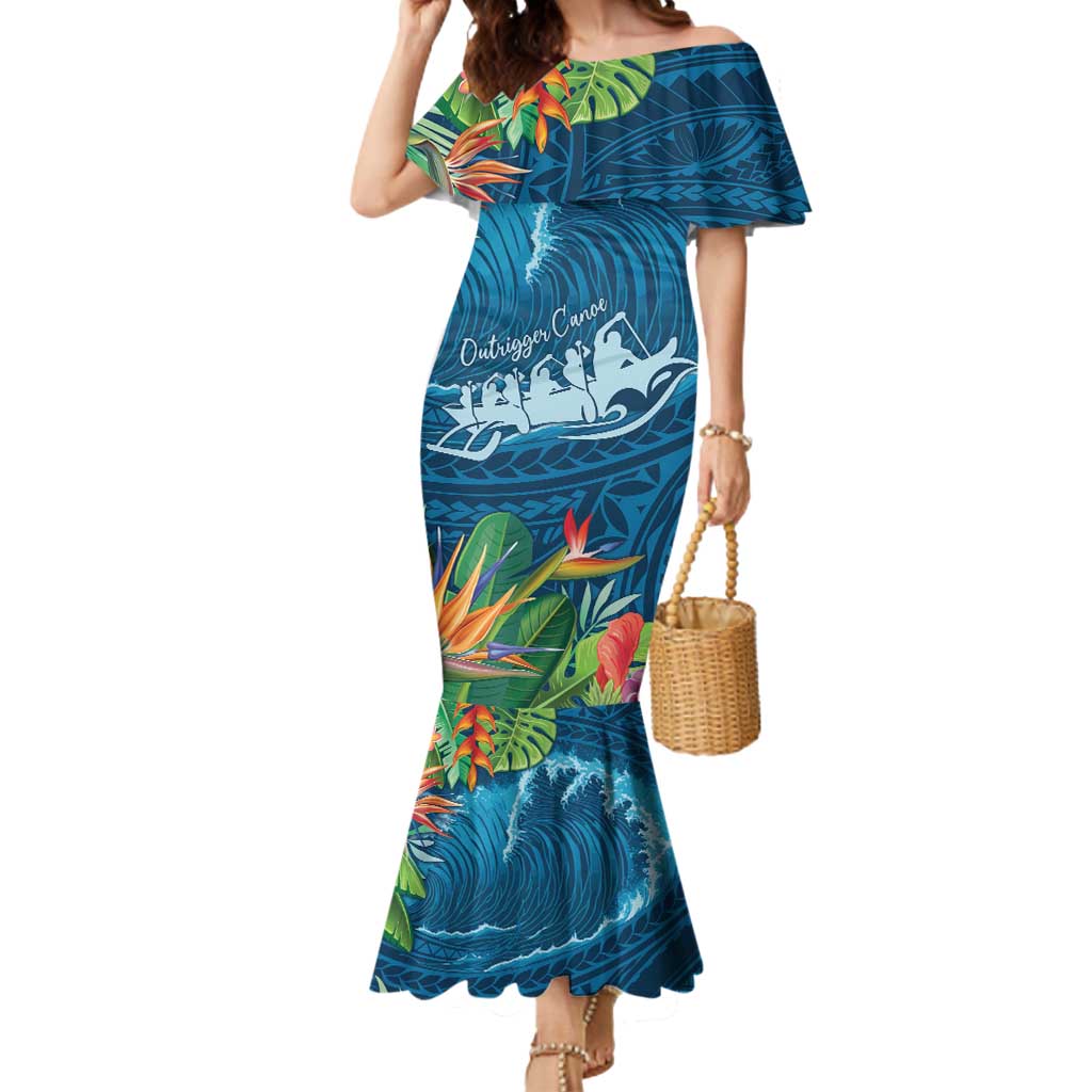 Outrigger Canoe Blue Mermaid Dress On The Waves LT7 Women Blue - Polynesian Pride
