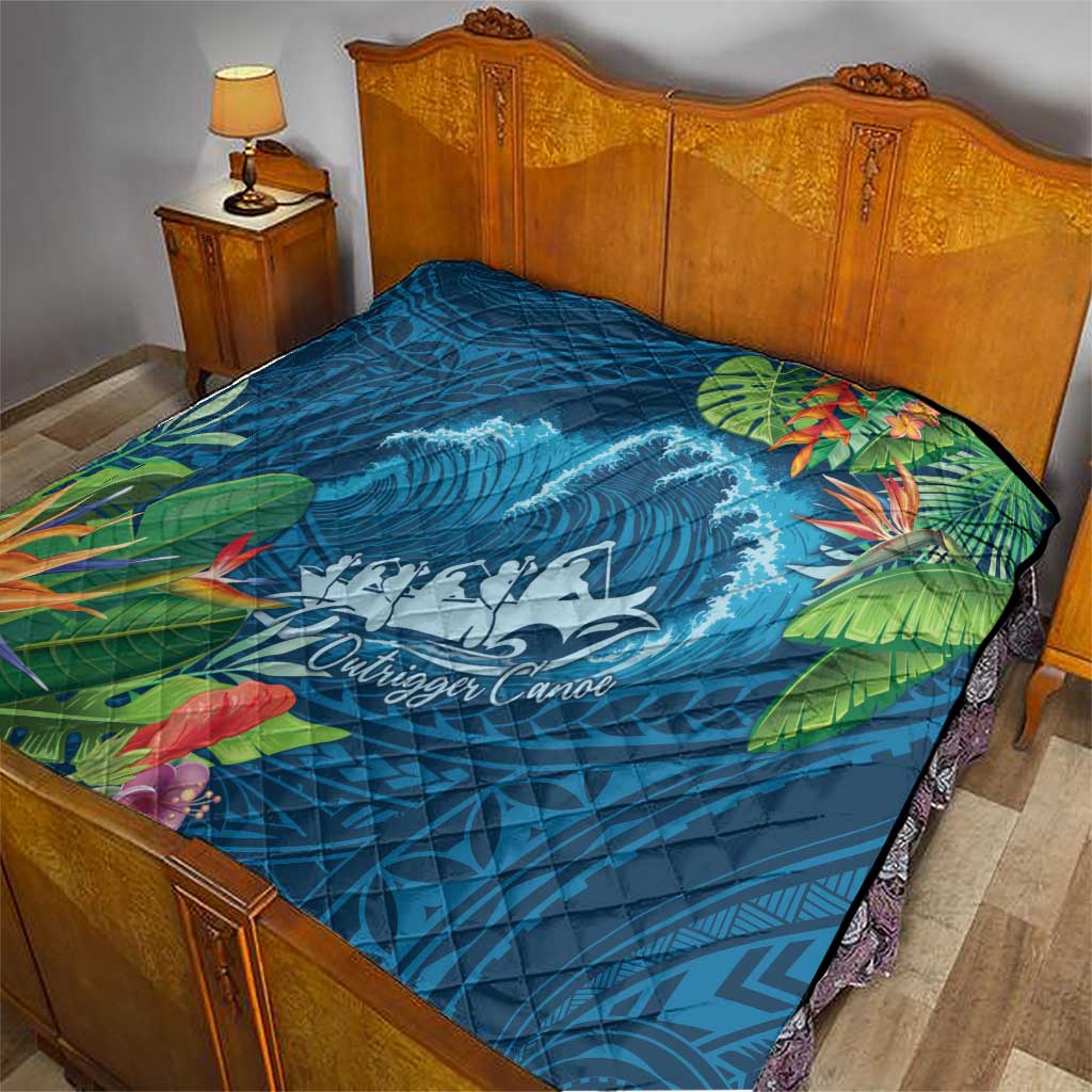 Outrigger Canoe Blue Quilt On The Waves LT7 - Polynesian Pride