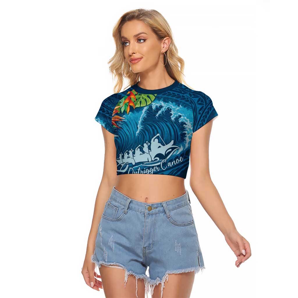 Outrigger Canoe Blue Raglan Cropped T Shirt On The Waves LT7 Female Blue - Polynesian Pride