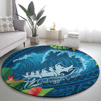 Outrigger Canoe Blue Round Carpet On The Waves
