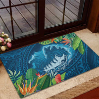 Outrigger Canoe Blue Rubber Doormat On The Waves
