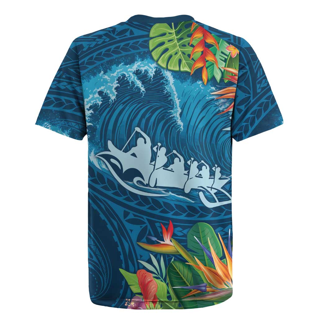 Outrigger Canoe Blue Rugby Jersey On The Waves