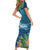 Outrigger Canoe Blue Short Sleeve Bodycon Dress On The Waves