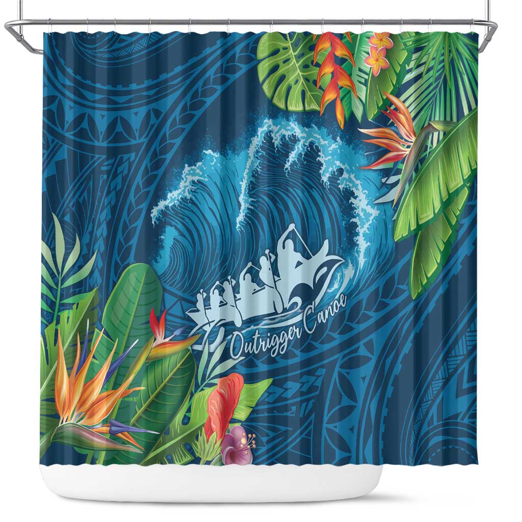 Outrigger Canoe Blue Shower Curtain On The Waves