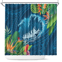 Outrigger Canoe Blue Shower Curtain On The Waves LT7 Blue - Polynesian Pride