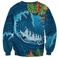 Outrigger Canoe Blue Sweatshirt On The Waves