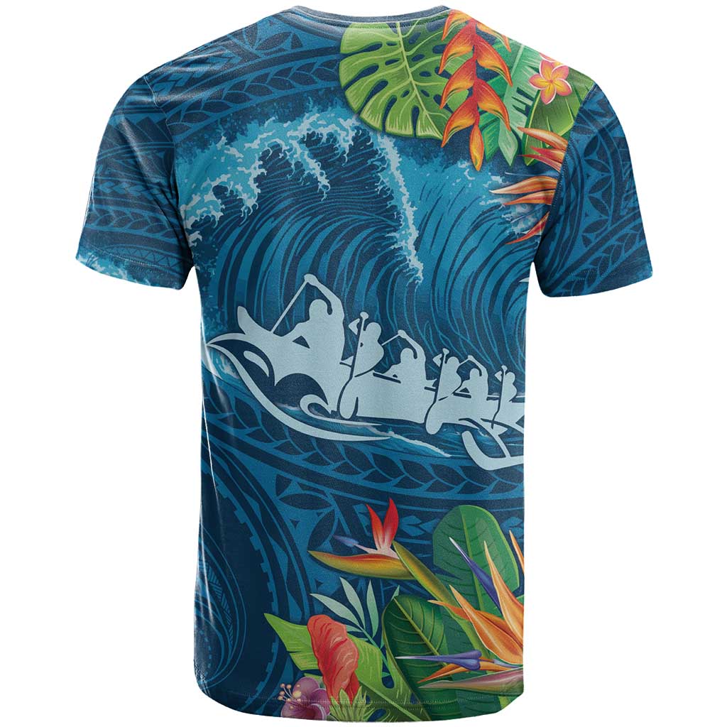Outrigger Canoe Polynesian – T-Shirt – Blue On The Waves LT7 - Polynesian Pride