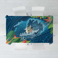 Outrigger Canoe Blue Tablecloth On The Waves LT7 Blue - Polynesian Pride