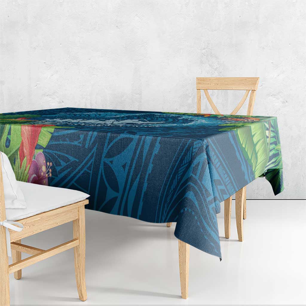 Outrigger Canoe Blue Tablecloth On The Waves LT7 - Polynesian Pride
