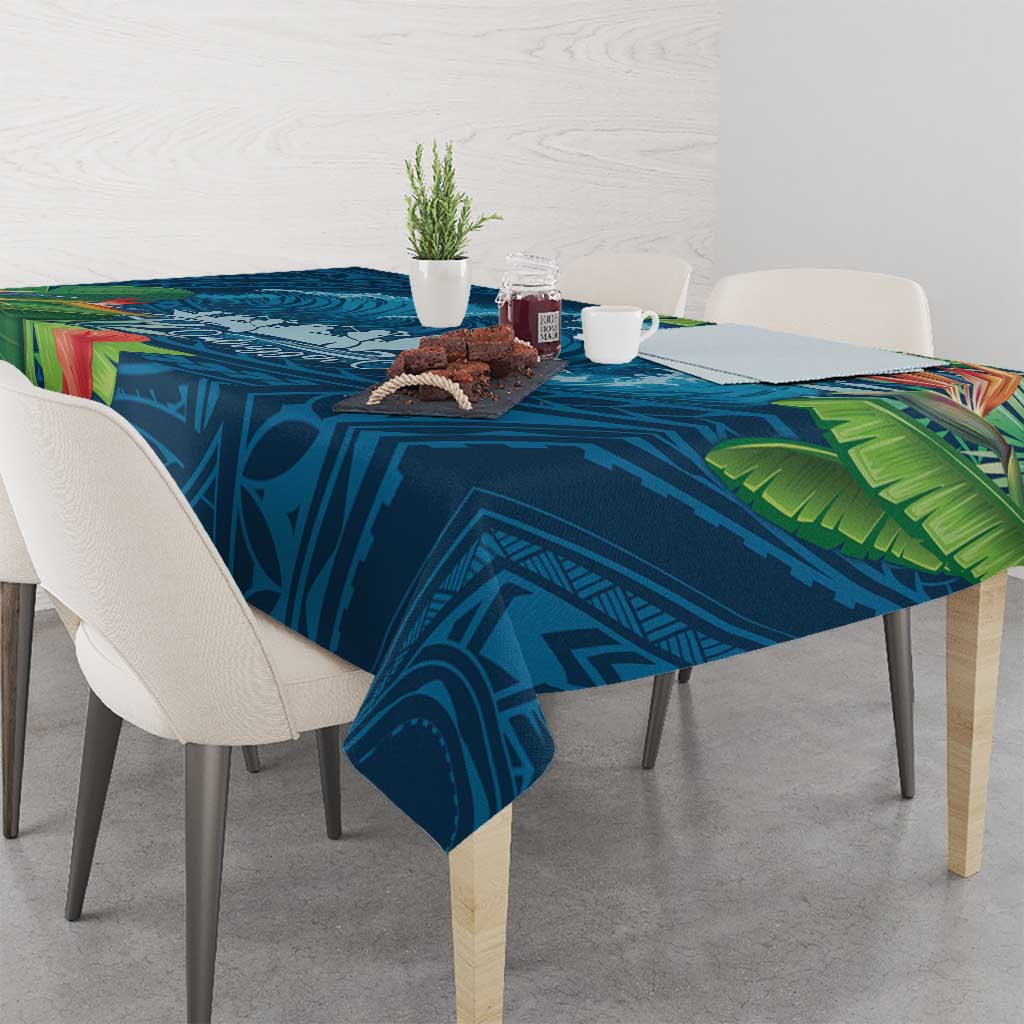Outrigger Canoe Blue Tablecloth On The Waves LT7 - Polynesian Pride