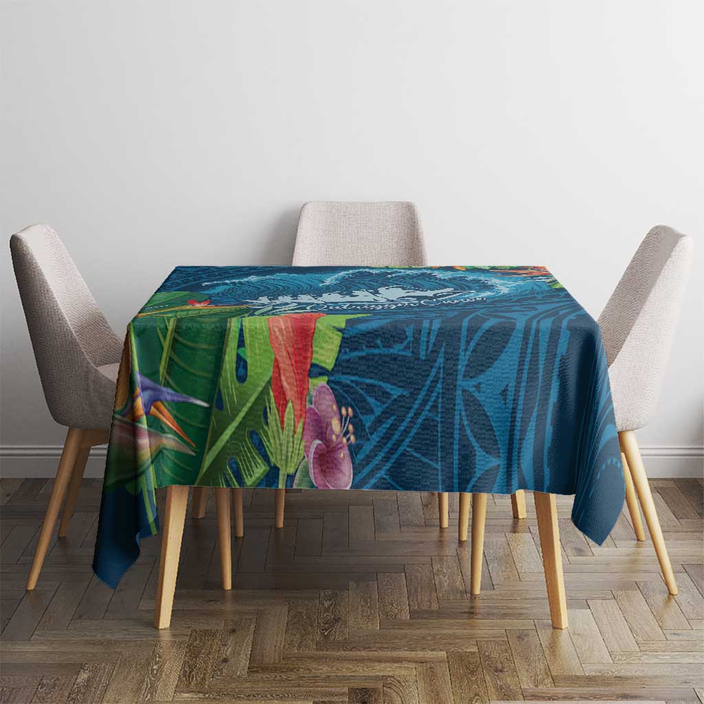 Outrigger Canoe Blue Tablecloth On The Waves LT7 - Polynesian Pride