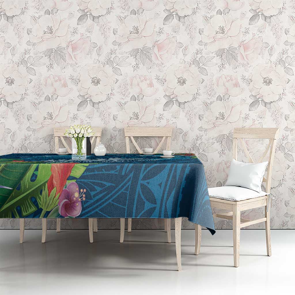 Outrigger Canoe Blue Tablecloth On The Waves LT7 - Polynesian Pride