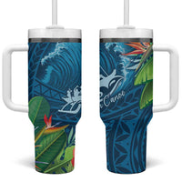 Outrigger Canoe Blue Tumbler With Handle On The Waves LT7 One Size: 40 oz Blue - Polynesian Pride