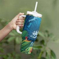 Outrigger Canoe Blue Tumbler With Handle On The Waves LT7 - Polynesian Pride