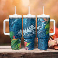 Outrigger Canoe Blue Tumbler With Handle On The Waves LT7 - Polynesian Pride