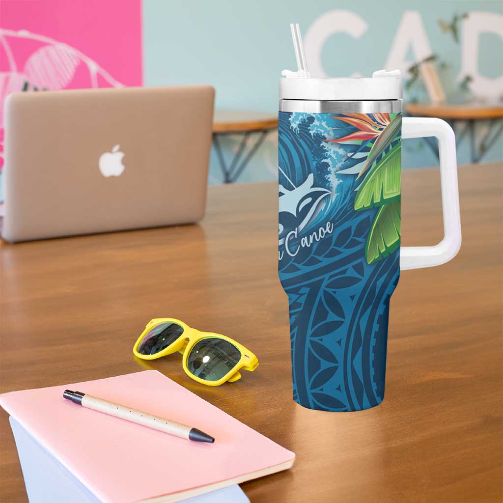 Outrigger Canoe Blue Tumbler With Handle On The Waves LT7 - Polynesian Pride