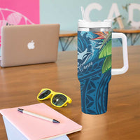 Outrigger Canoe Blue Tumbler With Handle On The Waves LT7 - Polynesian Pride