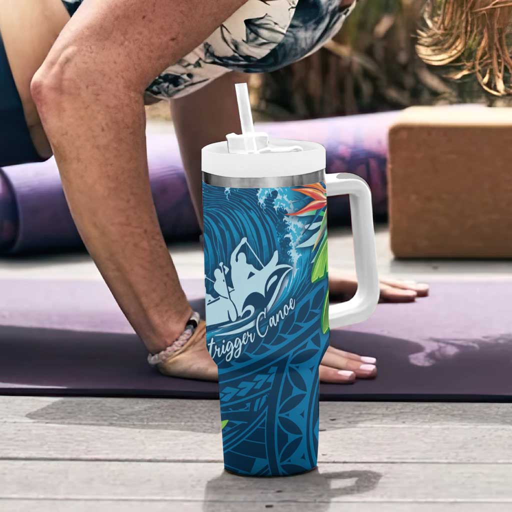 Outrigger Canoe Blue Tumbler With Handle On The Waves LT7 - Polynesian Pride
