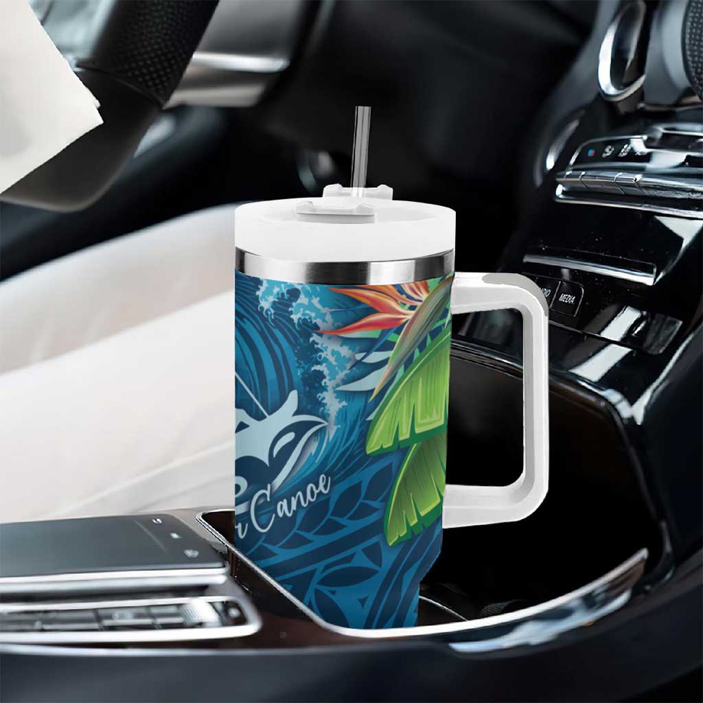 Outrigger Canoe Blue Tumbler With Handle On The Waves LT7 - Polynesian Pride