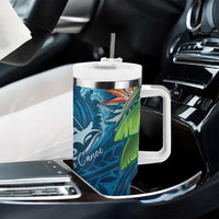 Outrigger Canoe Blue Tumbler With Handle On The Waves LT7 - Polynesian Pride