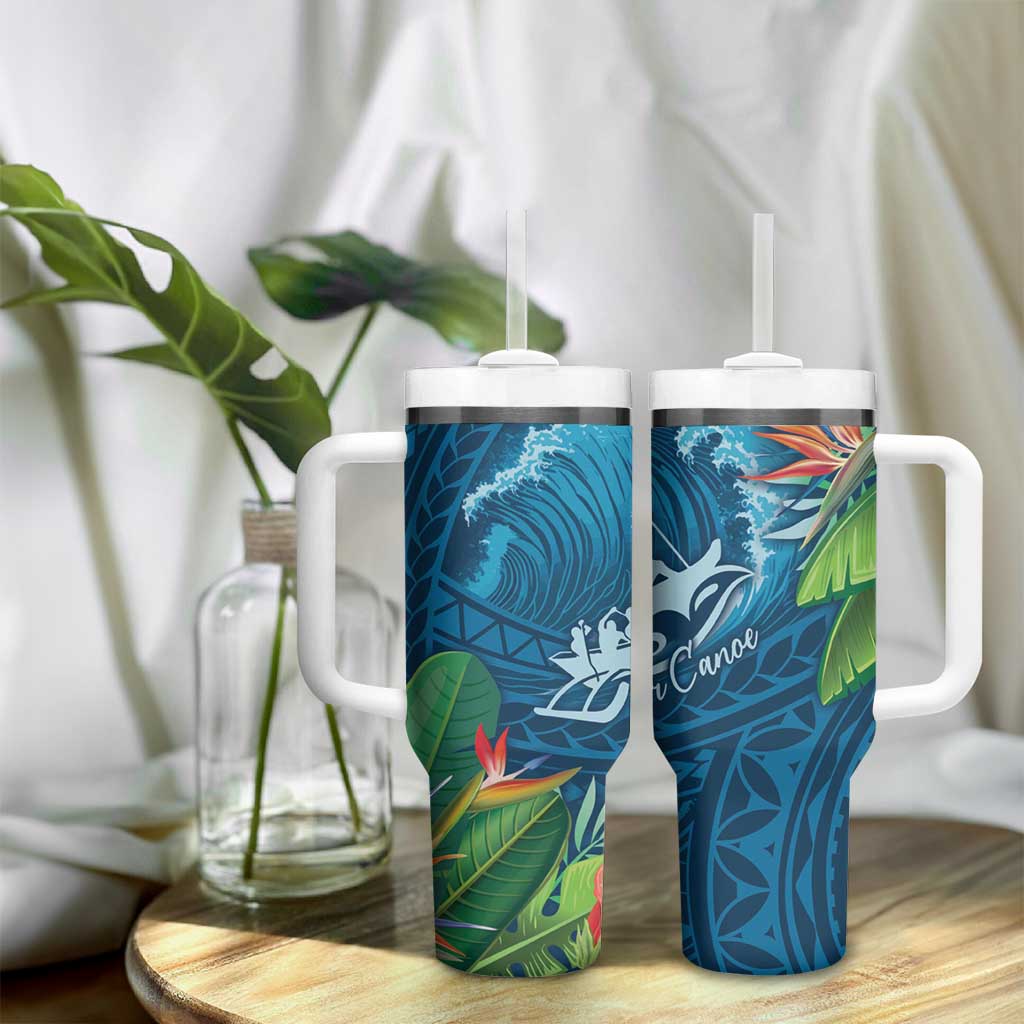 Outrigger Canoe Blue Tumbler With Handle On The Waves LT7 - Polynesian Pride
